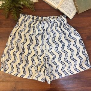 Emerson Fry Shorts Elastic Waist Pull On High Rise Organic Cotton Printed Blue